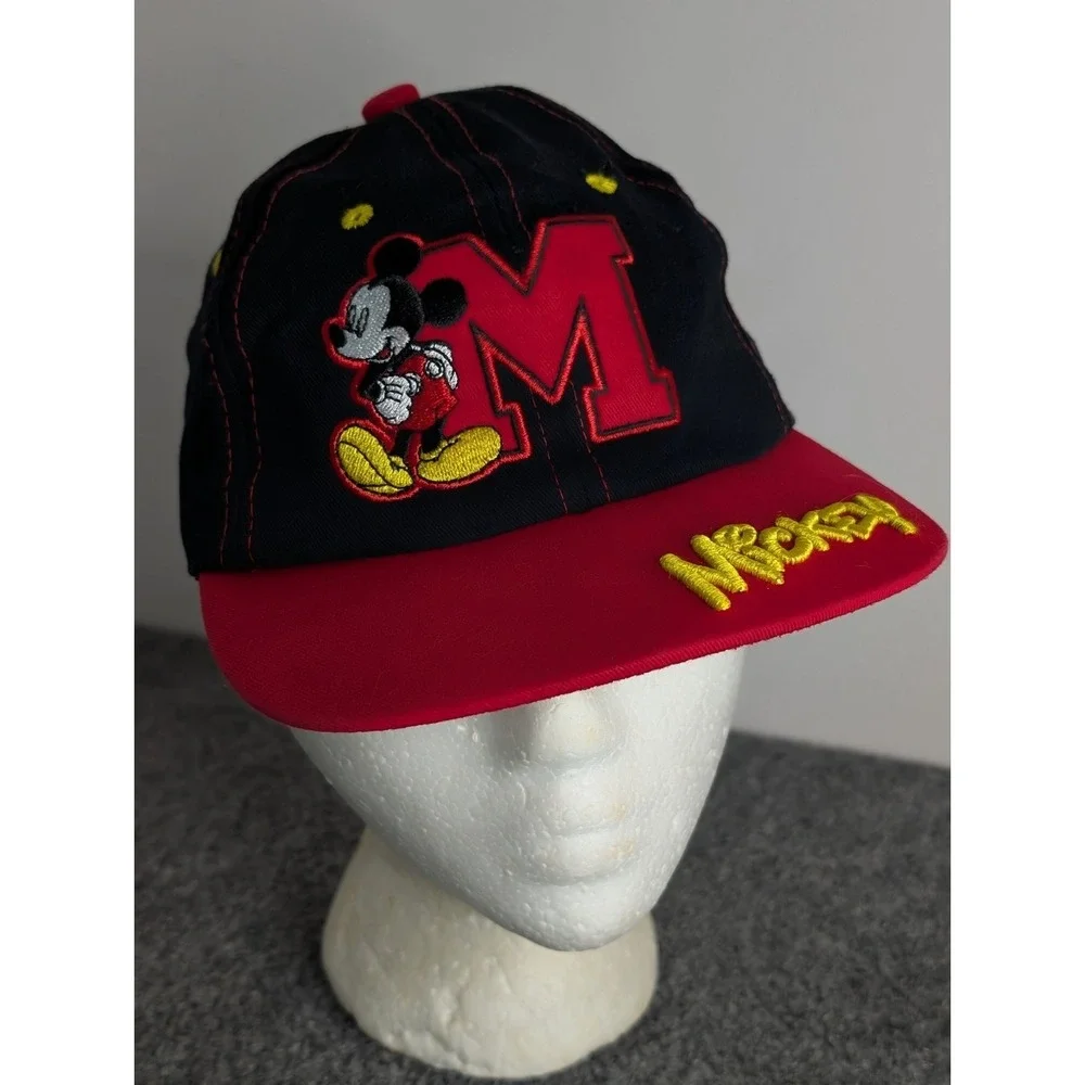 Disney Mickey Mouse Kids One Size Snapback Hat‎ Red Black Embroidered Signature